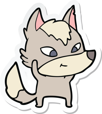 Bir insan tarafından çizilmiş dost canlısı bir kurt çizgi filminin çıkartması.