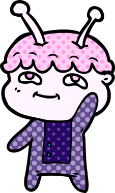 Bir insan tarafından çizilmiş dost canlısı çizgi film uzay adamı.