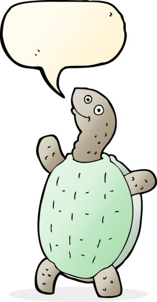 Bir insan tarafından çizilmiş konuşma balonlu mutlu kaplumbağa.