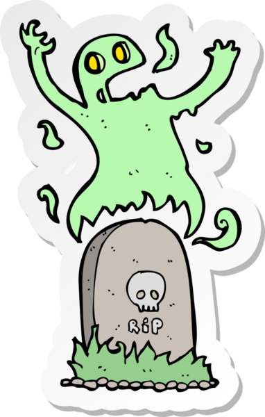 Bir insan tarafından çizilmiş mezardan yükselen bir hayaletin çıkartması.