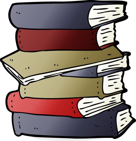 Bir insan tarafından çizilmiş bir yığın kitap.