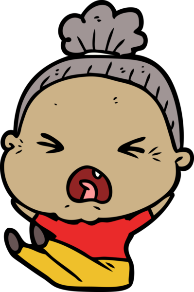 Bir insan tarafından çizilmiş kızgın yaşlı kadın çizgi filmi.