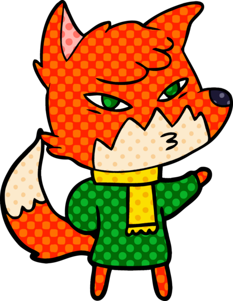 Bir insan tarafından çizilmiş akıllı çizgi film tilkisi.