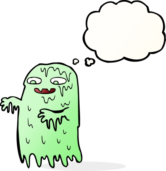 Düşünce baloncuğu insan tarafından çizilmiş iğrenç balçık hayaleti.