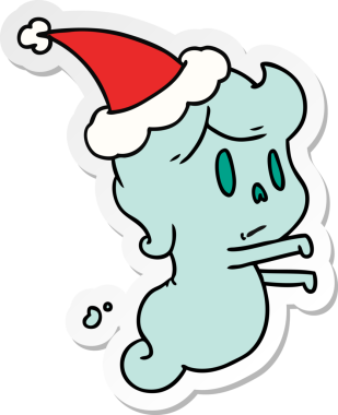 Bir insan tarafından çizilmiş Kawaii hayaletinin el çizimi Noel çıkartması.