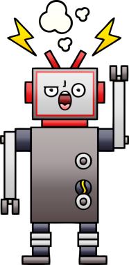 Bir insan tarafından çizilmiş bozuk bir robotun gölgeli çizgi filmi.