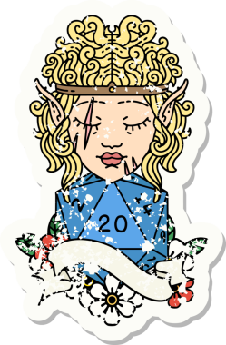 Bir insan tarafından çizilmiş doğal yirmilik zarlı barbar bir elf stickerı.