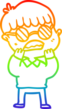 Gökkuşağı gradyan çizgi çizimi bir insan tarafından çizilmiş gözlük takan bir çocuğu şok etti.