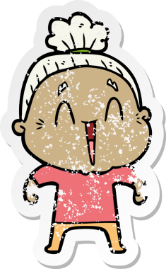 Bir insan tarafından çizilmiş mutlu, yaşlı bir kadının sıkıntılı çıkartması.