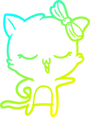 Bir insan tarafından kafasında yay olan çizgi film kedisinin soğuk gradyan çizimi