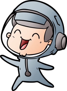 Bir insan tarafından çizilmiş mutlu astronot çizgi filmi.