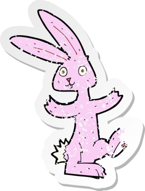 Bir insan tarafından çizilmiş karikatür tavşanın gerilmiş yapıştırması.