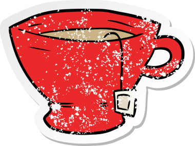 Bir insan tarafından çizilmiş bir fincan çayın sıkıntılı yapıştırması.