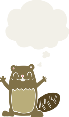 Düşünce baloncuklu çizgi film kunduzu insan tarafından çizilmiş.