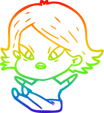 Çizgi film çizen gökkuşağı gradyanı bir insan tarafından çizilmiş stresli kadın.