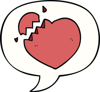 bir insan tarafından çizilmiş bir konuşma balonuyla kırık bir kalp.