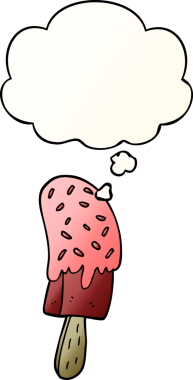 Düşünce baloncuklu çizgi film dondurma lolipopu bir insan tarafından çizilmiş.