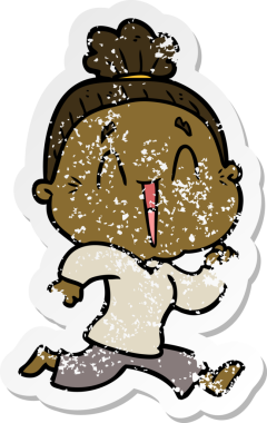 Bir insan tarafından çizilmiş mutlu, yaşlı bir kadının sıkıntılı çıkartması.