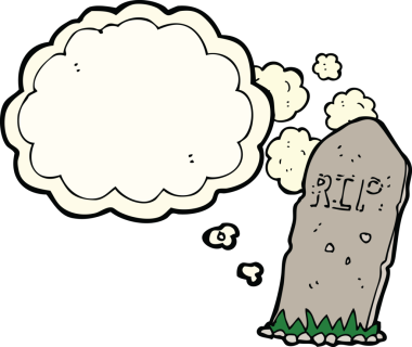 Bir insan tarafından çizilmiş düşünce baloncuklu karikatür gibi ürkütücü bir mezar.