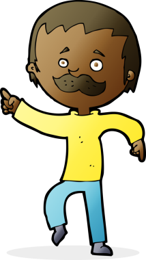 Bir insan tarafından çizilmiş bıyıklı bir çizgi film adamı.