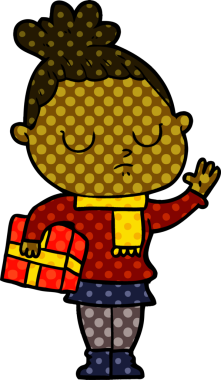 Bir insan tarafından çizilmiş sakin bir kadın çizgi filmi.