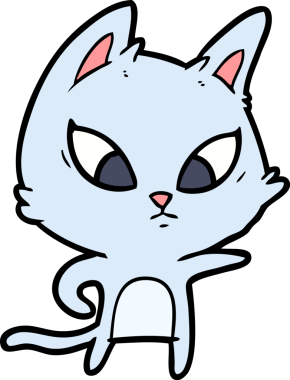 Bir insan tarafından çizilmiş kafası karışmış çizgi film kedisi.