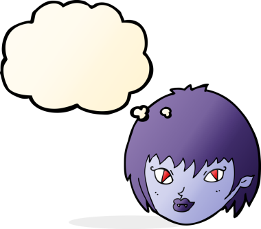 Bir insan tarafından çizilmiş düşünce balonlu vampir kız yüzü.