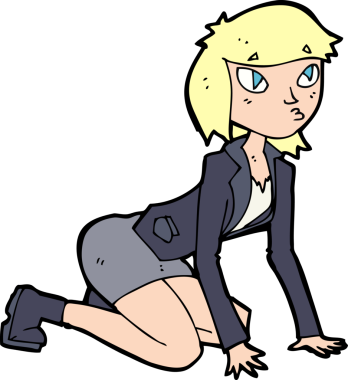 Bir insan tarafından çizilmiş el ve dizlerinin üzerinde çizgi film kadını.