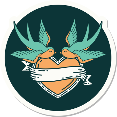 Geleneksel kırlangıç stili dövme çıkartması ve bir insan tarafından çizilmiş sancaklı bir kalp.