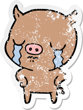 Bir insan tarafından çizilmiş ellerle ağlayan bir domuzun sıkıntılı çıkartması.