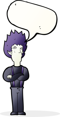 Bir insan tarafından çizilmiş konuşma balonu olan bir vampir adam.