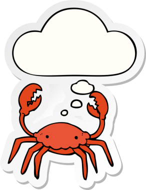 Düşünce baloncuklu karikatür yengeci insan tarafından çizilmiş bir çıkartma.