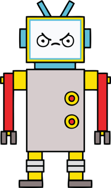 Bir insan tarafından çizilmiş sevimli bir robot karikatürü.
