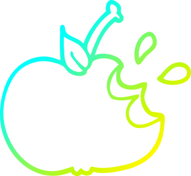 Bir insan tarafından çizilmiş sulu, ısırılmış bir elmanın soğuk gradyan çizimi.