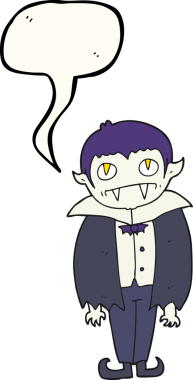 Bir insan tarafından çizilmiş serbest konuşma balonu çizilmiş vampir çocuk.