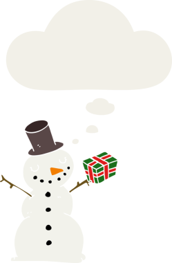 Düşünce baloncuğu olan kardan adam insan tarafından çizilmiş.