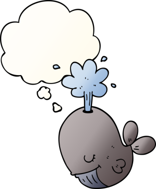 Düşünce baloncuğu olan balina çizgi filmi bir insan tarafından çizilmiş.