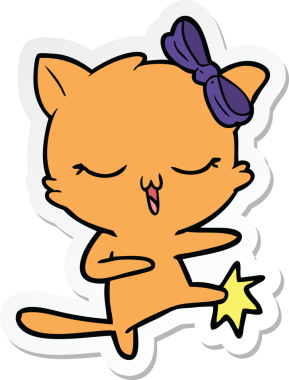 Bir insan tarafından çizilmiş kafasında fiyonk olan çizgi film kedisinin çıkartması.