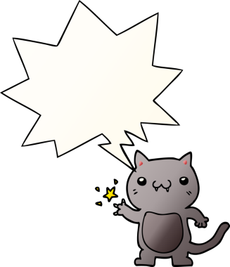 Çizgi film kedisi konuşma baloncuğuyla bir insan tarafından çizilmiş yumuşak bir gradyan stil çiziyor.