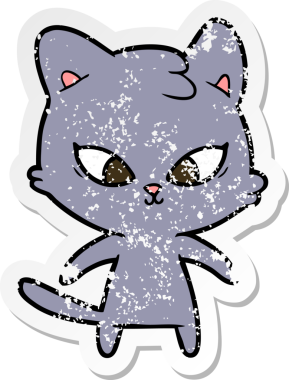 Bir insan tarafından çizilmiş şirin bir çizgi film kedisinin sıkıntılı çıkartması.