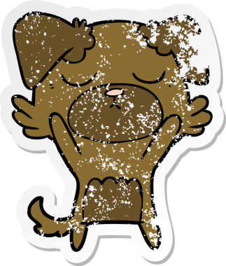 Bir insan tarafından çizilmiş şirin bir köpeğin sıkıntılı çıkartması.