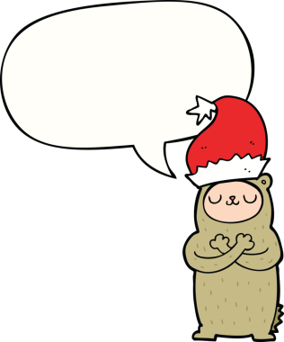 Bir insan tarafından çizilmiş balonlu Noel şapkası takan çizgi film ayısı.