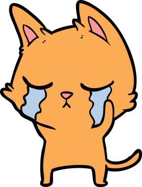 Bir insan tarafından çizilmiş ağlayan çizgi film kedisi.