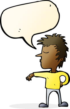 Karikatürist, bir insan tarafından çizilmiş konuşma balonuyla kamp jesti yapıyor.