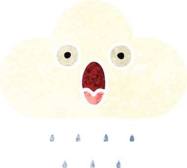 Bir insan tarafından çizilmiş yağmur bulutunun retro çizim tarzı karikatürü