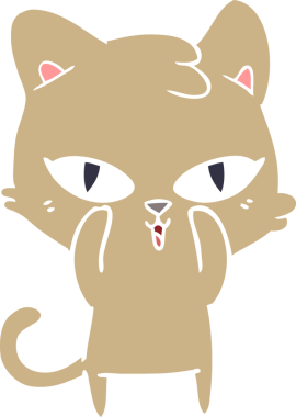 Bir insan tarafından çizilmiş düz renkli çizgi film kedisi