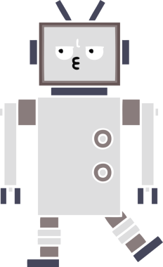 Bir insan tarafından çizilmiş düz renkli bir robot karikatürü