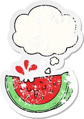 Düşünce baloncuklu karpuz insan tarafından çizilmiş yıpranmış bir çıkartma.
