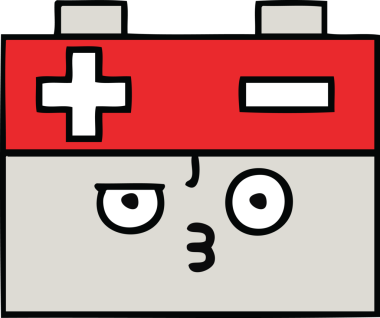 Bir insan tarafından çizilmiş bir araba aküsünün sevimli karikatürü.