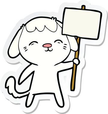 Bir insan tarafından çizilmiş mutlu bir köpeğin çıkartması.